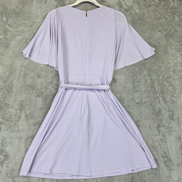 Lauren Ralph Lauren Dress Womens 8P Purple Flutter Sleeve Fit & Flare Belted - Picture 2 of 9